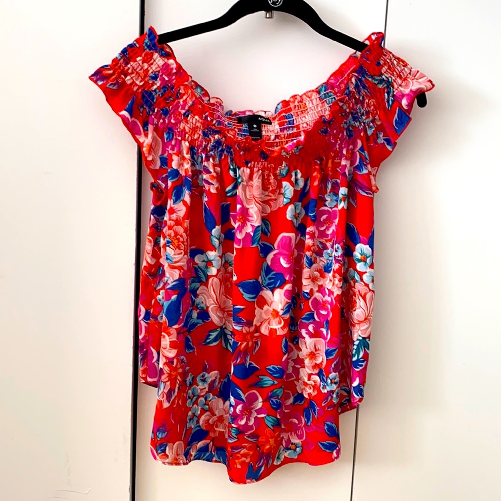 Aqua Flows Off Shoulder Top